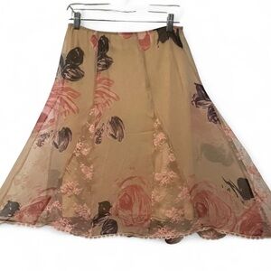 Vintage Y2K 2000s Betsey Johnson Silk floral Slip Skirt with Lace Trim